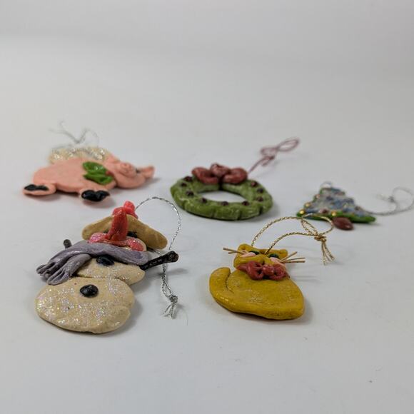 Lot 5 Christmas Ornaments Miniature Handmade Clay Cottage Rustic Arts & Crafts - Picture 7 of 9